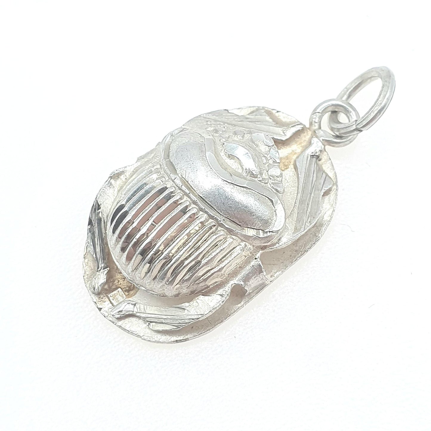Vintage Solid Silver Scarab Beetle Pendant Necklace Insect Bug Egyptian Egypt Mens Jewellery Womens Jewelry