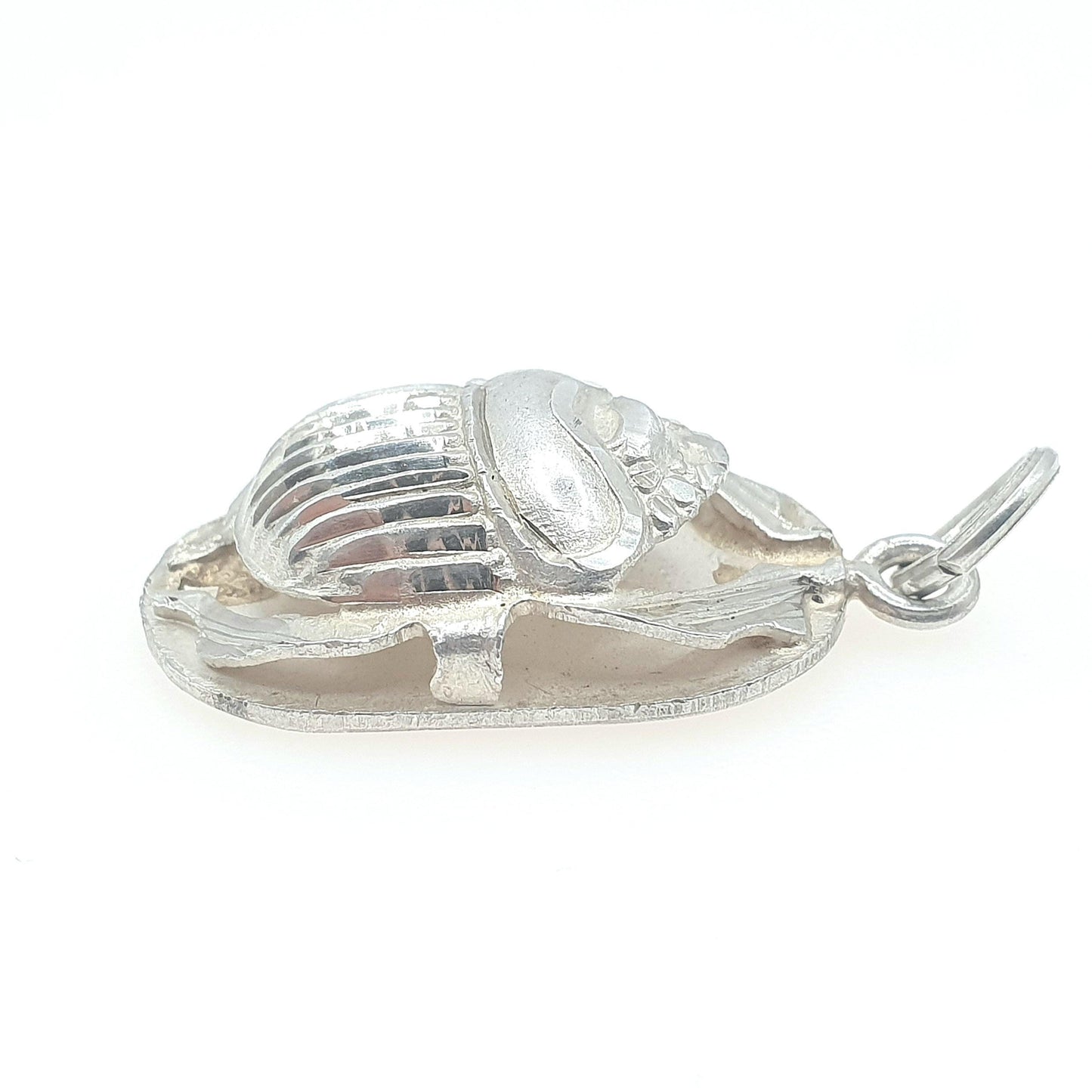 Vintage Solid Silver Scarab Beetle Pendant Necklace Insect Bug Egyptian Egypt Mens Jewellery Womens Jewelry