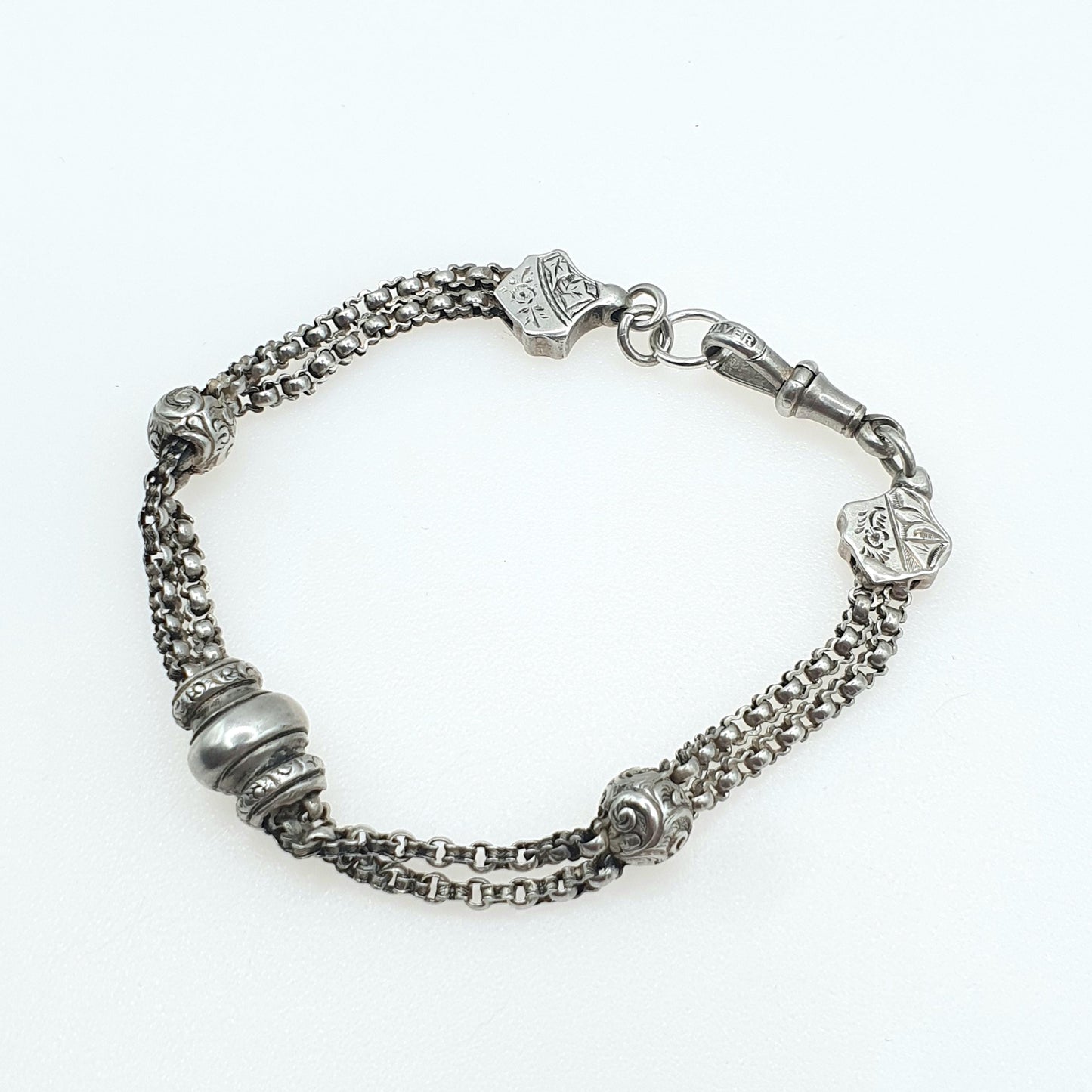 Antique Victorian Solid Silver Albertina Chain Bracelet Original Dog Clip 20cm 11.12g Women’s Unisex Jewellery Jewelry
