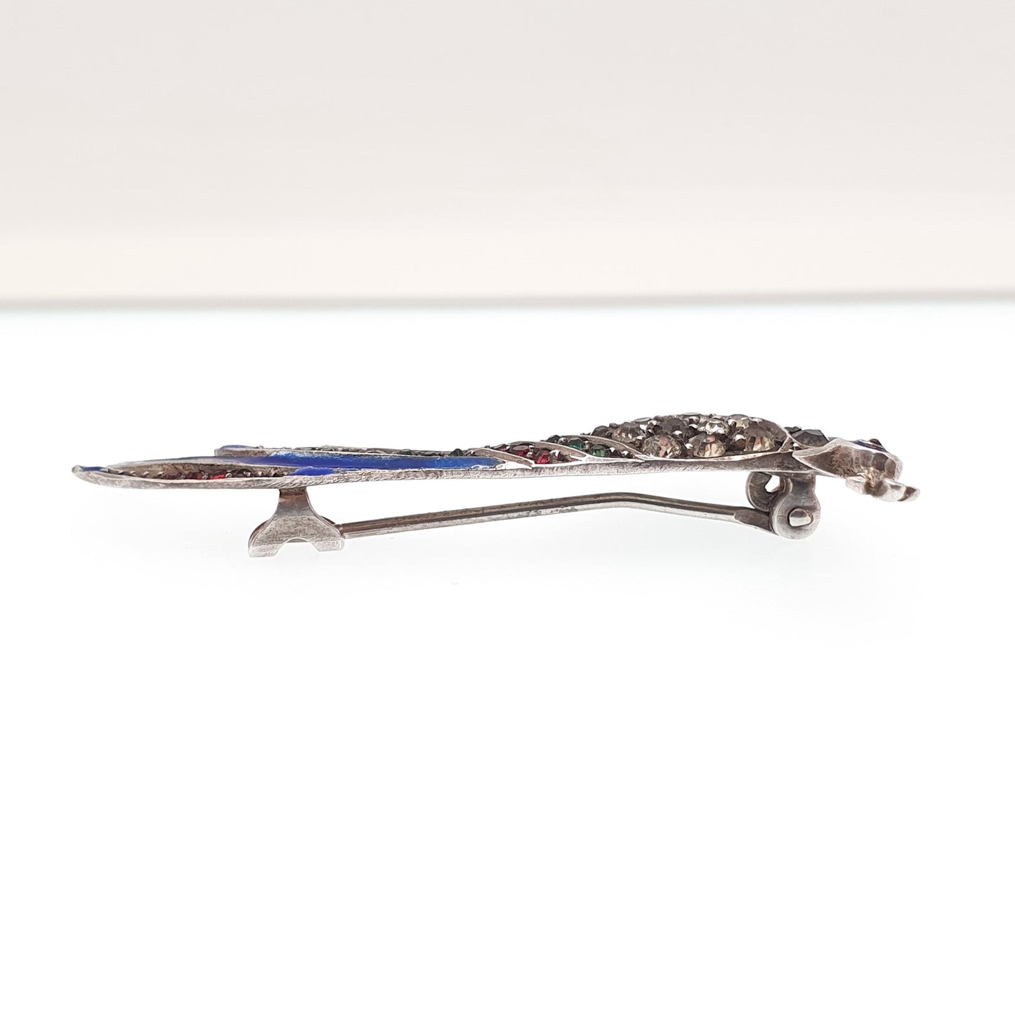 Antique Solid Silver Peacock Paste Brooch Enamel Exotic Bird Colourful Green Blue Vintage Animal Birds Sparkly Womens Jewelry Jewellery