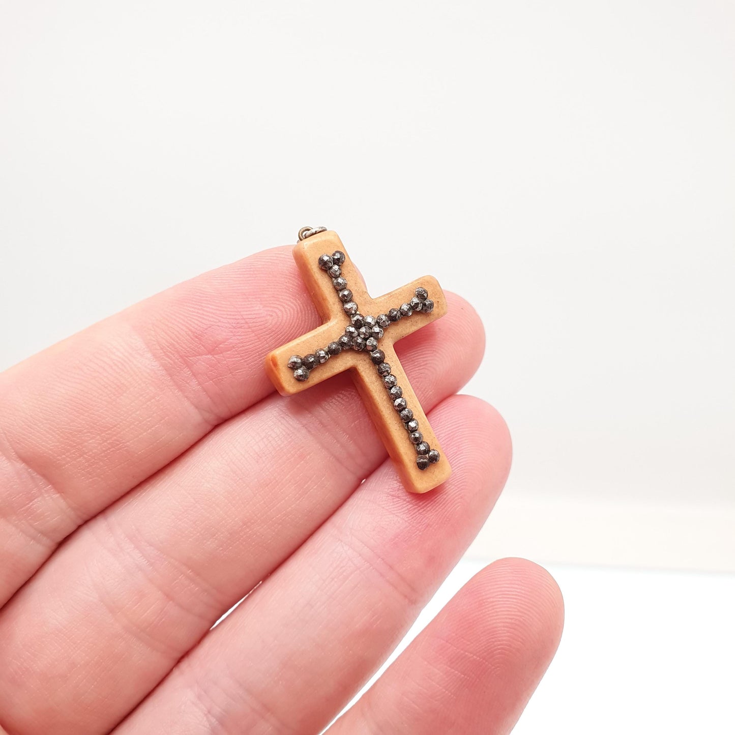 Antique Georgian Steel Cut Crucifix Pendant Cross Necklace Early 1800s Pre Victorian Handmade Vintage Jewelry Jewellery