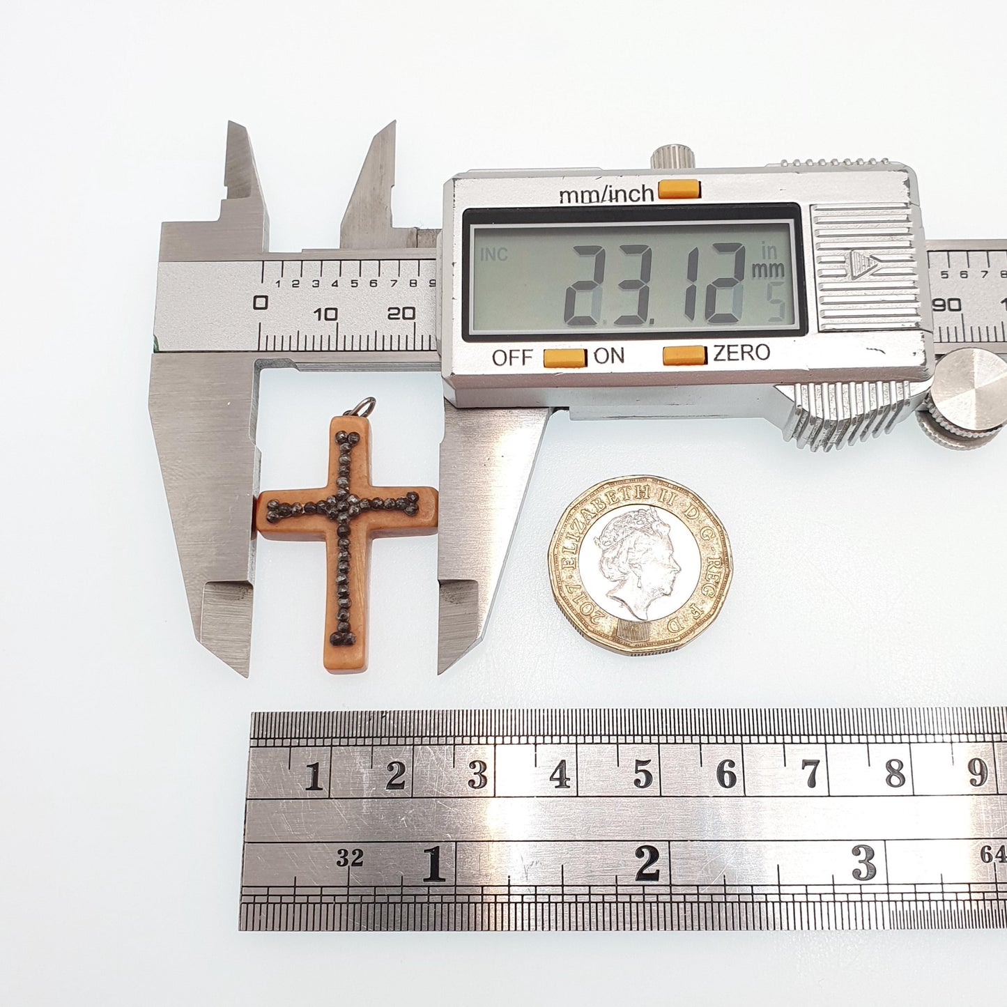 Antique Georgian Steel Cut Crucifix Pendant Cross Necklace Early 1800s Pre Victorian Handmade Vintage Jewelry Jewellery