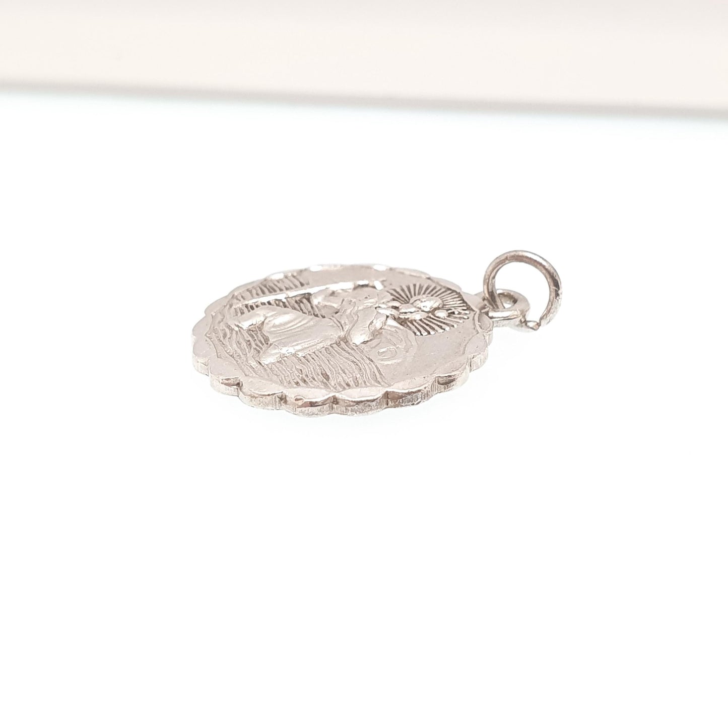 GEORG JENSEN Vintage Sterling Silver St Christopher Pendant Necklace Small Plane Car Double Sided Genuine Saint Jewellery Jewelry Women