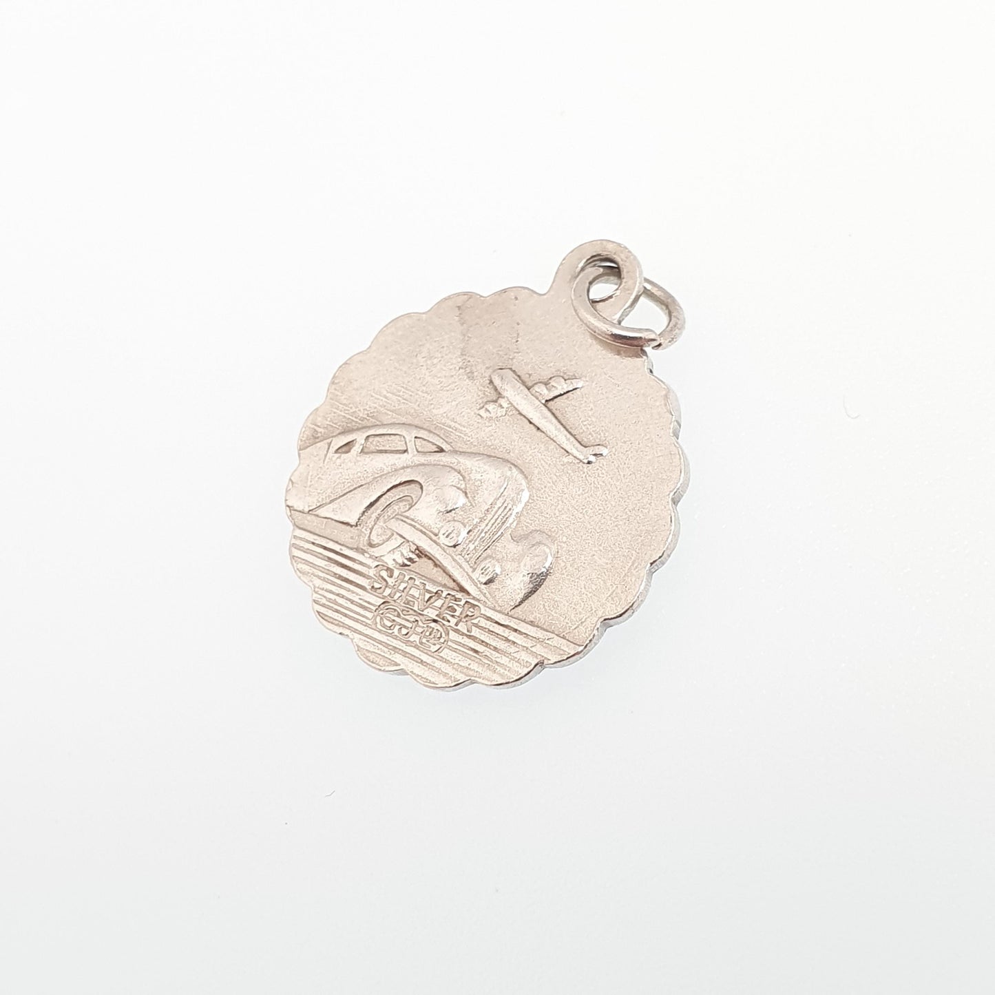 GEORG JENSEN Vintage Sterling Silver St Christopher Pendant Necklace Small Plane Car Double Sided Genuine Saint Jewellery Jewelry Women