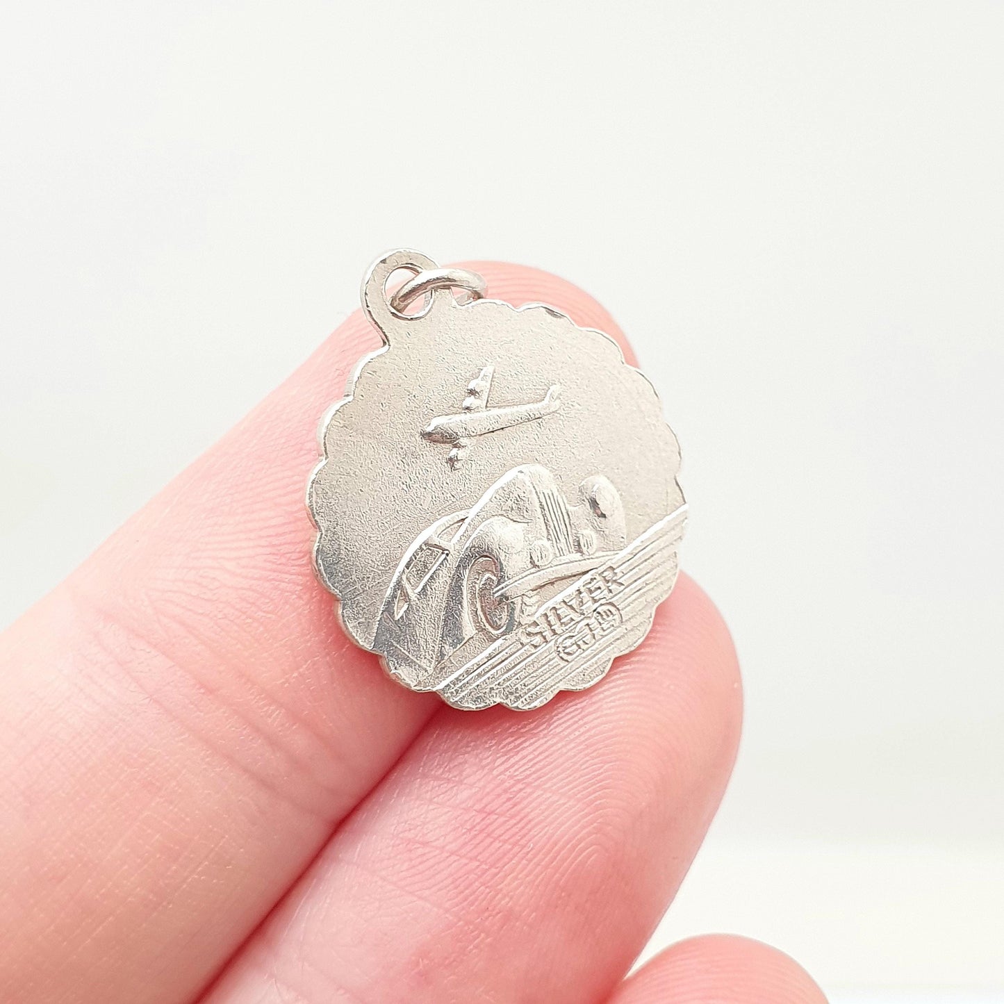 GEORG JENSEN Vintage Sterling Silver St Christopher Pendant Necklace Small Plane Car Double Sided Genuine Saint Jewellery Jewelry Women