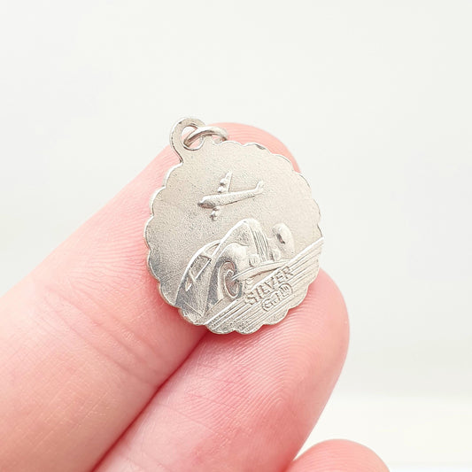 GEORG JENSEN Vintage Sterling Silver St Christopher Pendant Necklace Small Plane Car Double Sided Genuine Saint Jewellery Jewelry Women