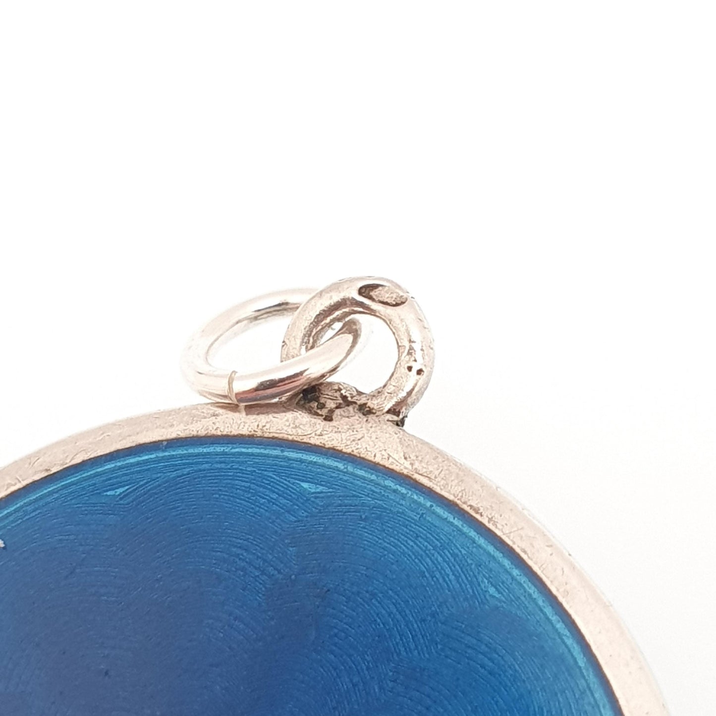 Antique Guilloche Enamel Solid Silver Locket Art Deco Marcasite Border Pendant Necklace Blue Photo Picture Jewelry Jewelry