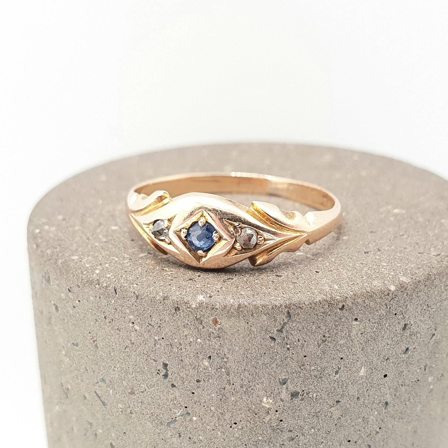 Antique 15ct Gold Sapphire Ring Diamond Victorian Solid 625 15 Carat Fine Estate Womens Vintage Jewelry Jewellery