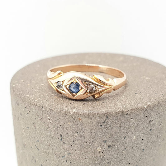 Antique 15ct Gold Sapphire Ring Diamond Victorian Solid 625 15 Carat Fine Estate Womens Vintage Jewelry Jewellery