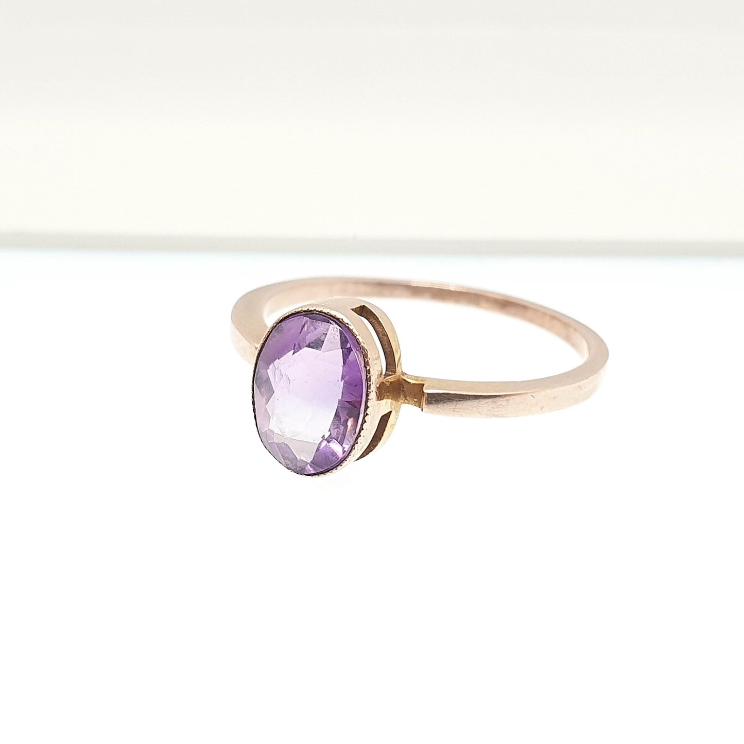 Antique 9ct 9k Gold Amethyst Ring Art Deco Oval Cut Solitaire Solid 375 9kt Genuine Gemstone Vintage Womens Jewelry Jewellery