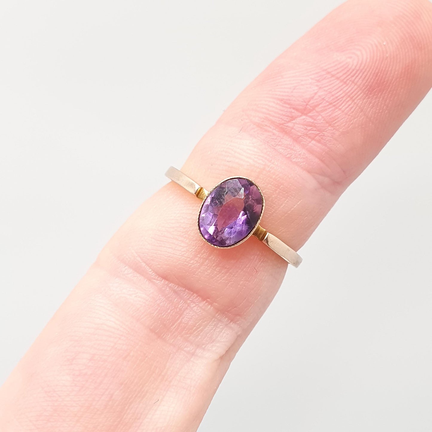 Antique 9ct 9k Gold Amethyst Ring Art Deco Oval Cut Solitaire Solid 375 9kt Genuine Gemstone Vintage Womens Jewelry Jewellery