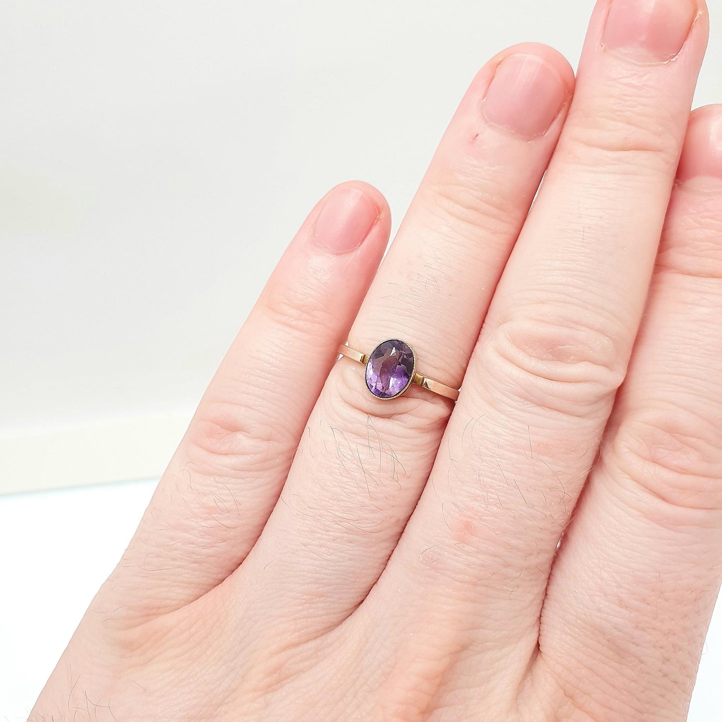 Antique 9ct 9k Gold Amethyst Ring Art Deco Oval Cut Solitaire Solid 375 9kt Genuine Gemstone Vintage Womens Jewelry Jewellery