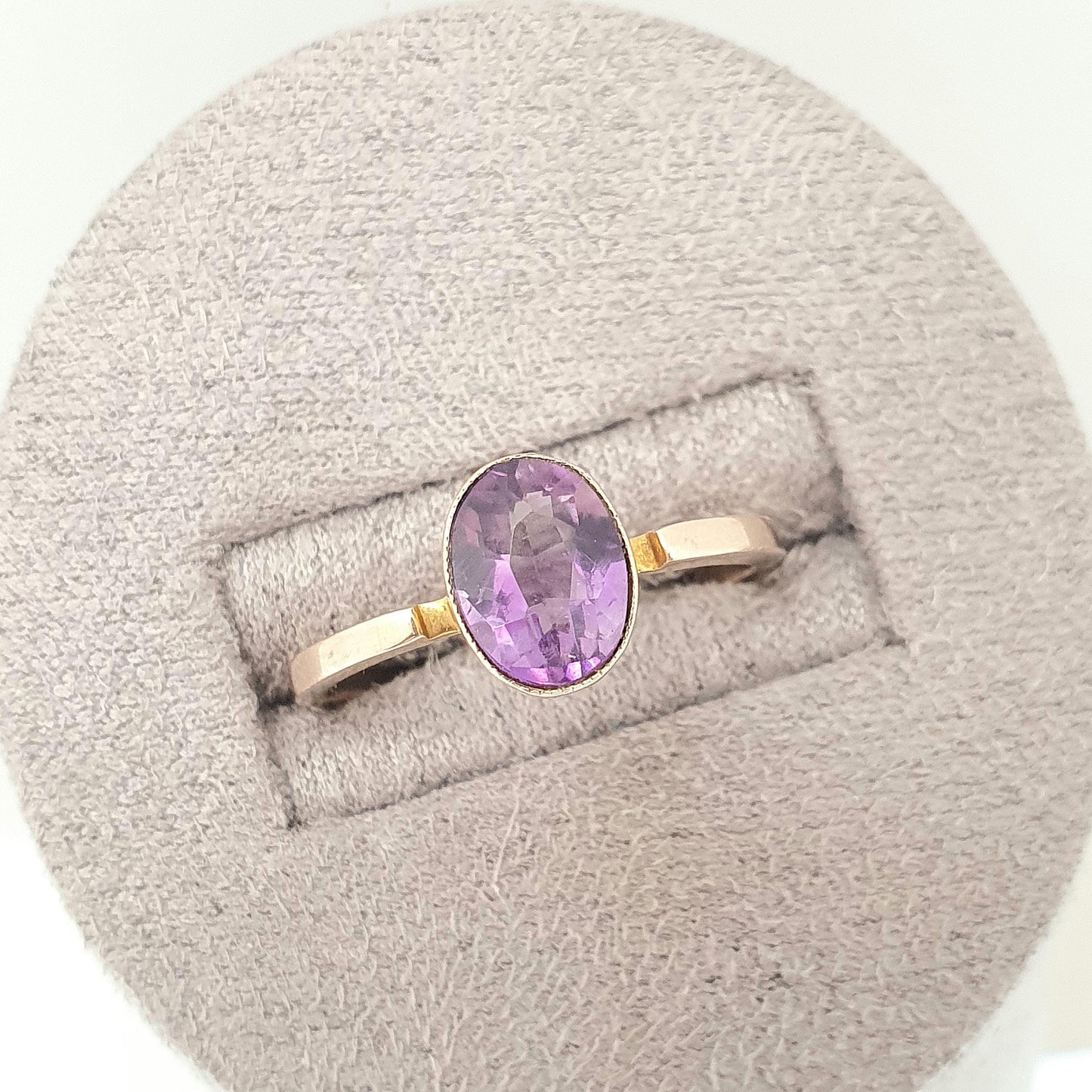 Antique 9ct 9k Gold Amethyst Ring Art Deco Oval Cut Solitaire Solid 375 9kt Genuine Gemstone Vintage Womens Jewelry Jewellery
