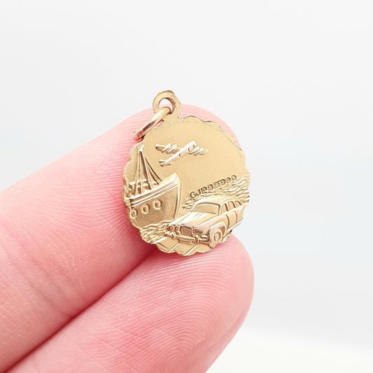 Vintage GEORG JENSEN 9ct 9k Gold St Christopher Pendant Car Plane Double Sided Solid 375 Necklace Cute Saint Men Women