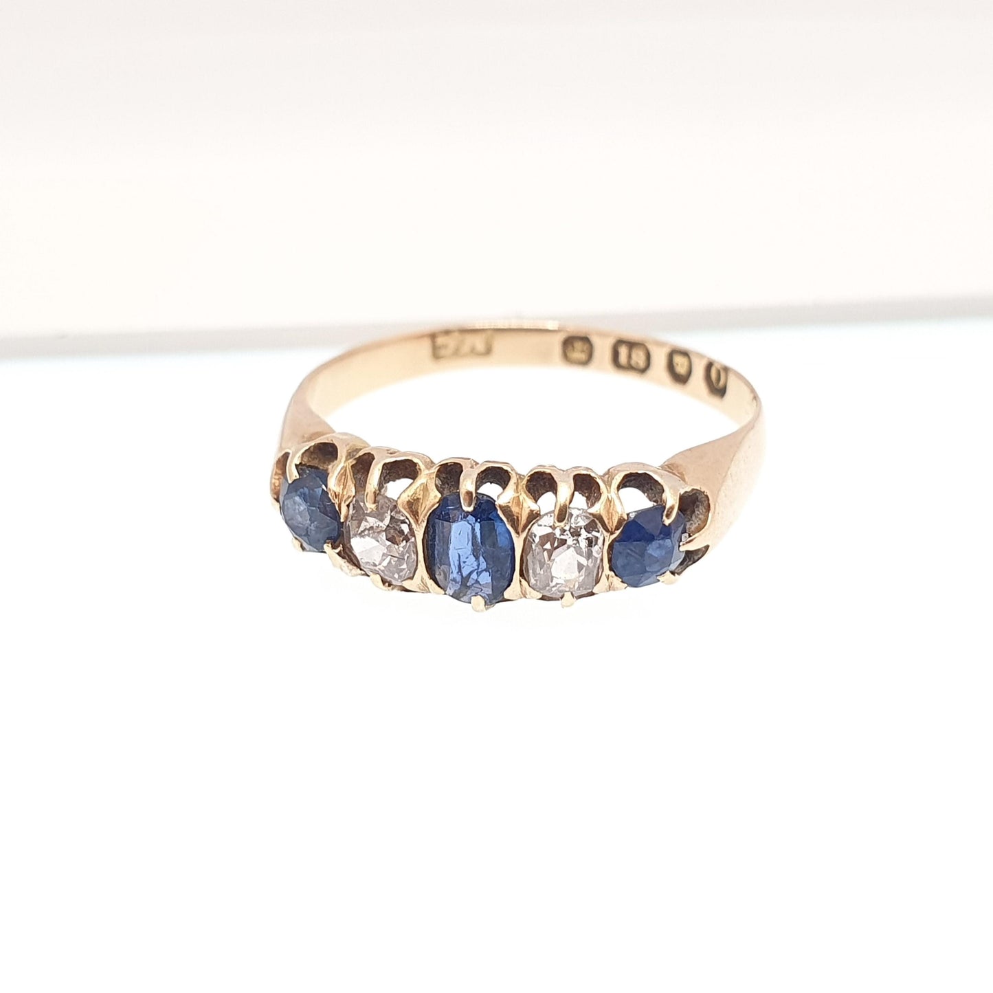 Antique 18ct Gold Sapphire & Diamond Ring Natural Gemstones Victorian Old Cut Solid 18k 18kt Vintage Jewelry Jewellery