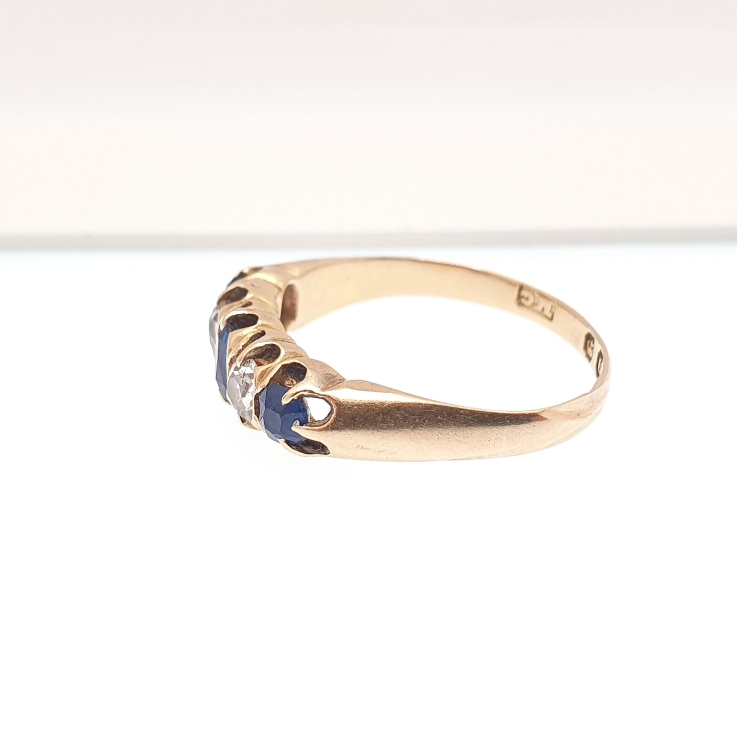 Antique 18ct Gold Sapphire & Diamond Ring Natural Gemstones Victorian Old Cut Solid 18k 18kt Vintage Jewelry Jewellery