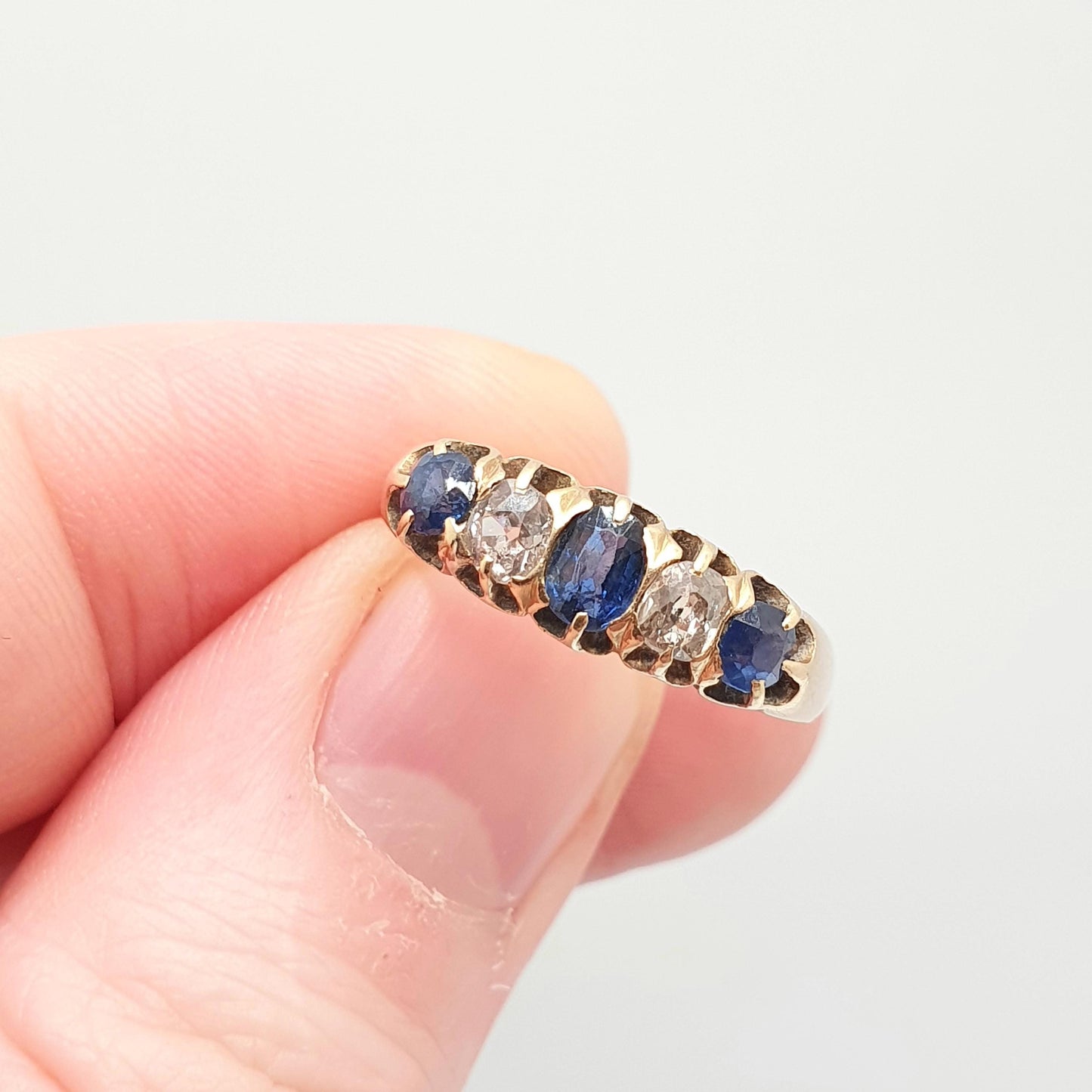 Antique 18ct Gold Sapphire & Diamond Ring Natural Gemstones Victorian Old Cut Solid 18k 18kt Vintage Jewelry Jewellery