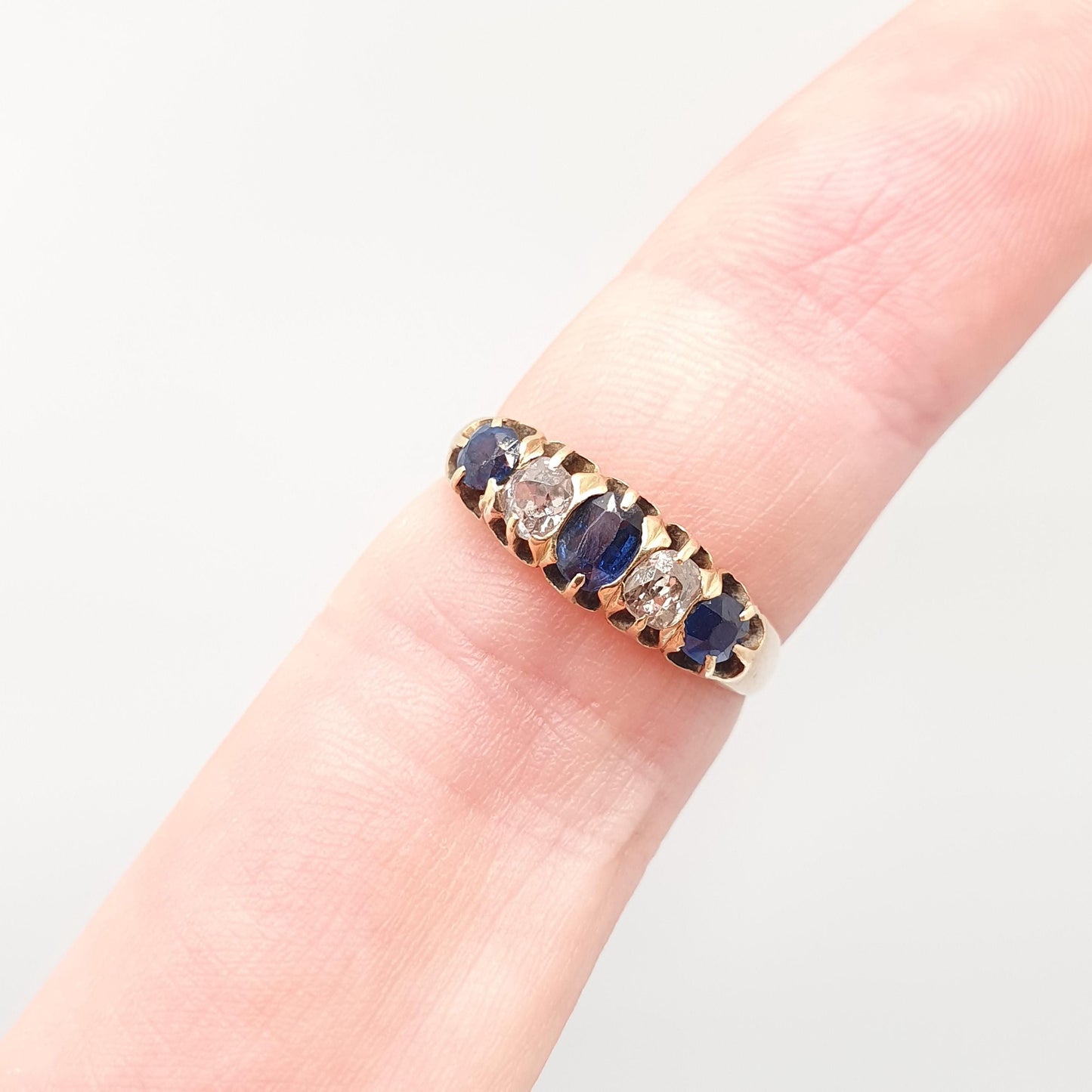 Antique 18ct Gold Sapphire & Diamond Ring Natural Gemstones Victorian Old Cut Solid 18k 18kt Vintage Jewelry Jewellery