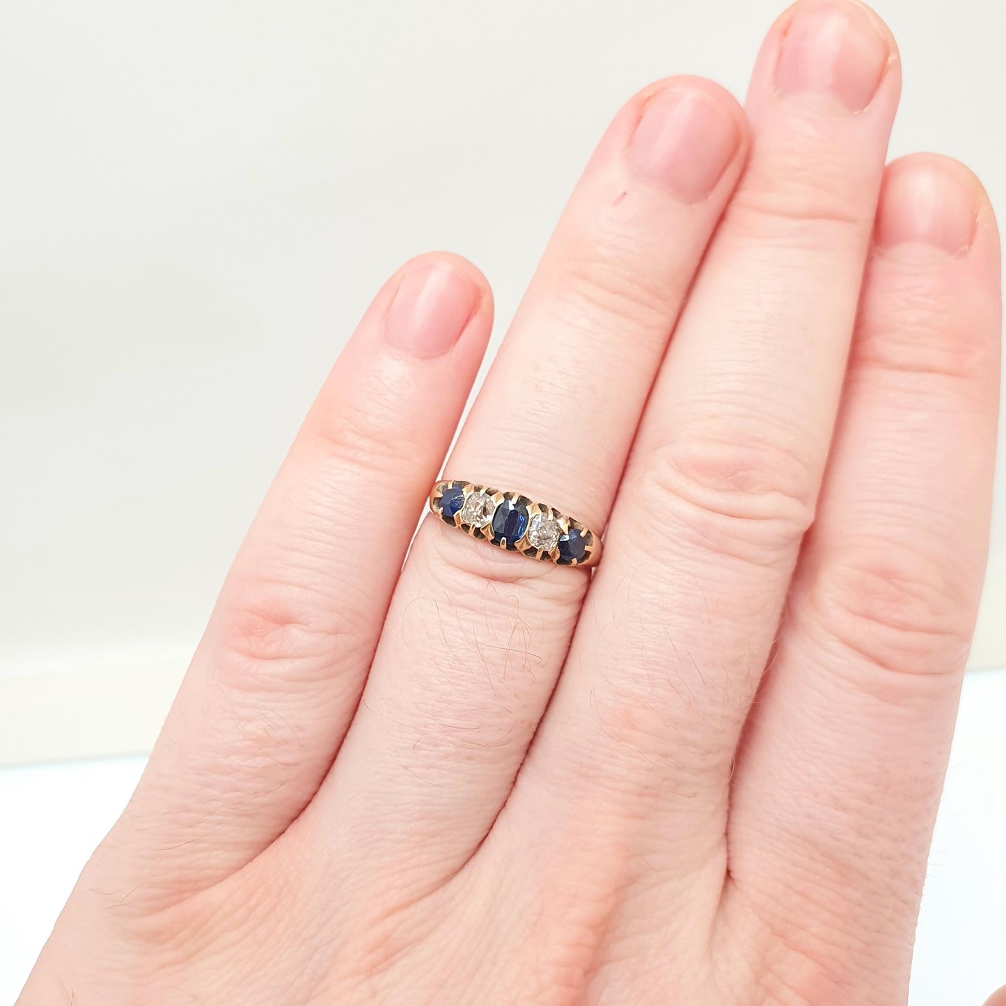 Antique 18ct Gold Sapphire & Diamond Ring Natural Gemstones Victorian Old Cut Solid 18k 18kt Vintage Jewelry Jewellery