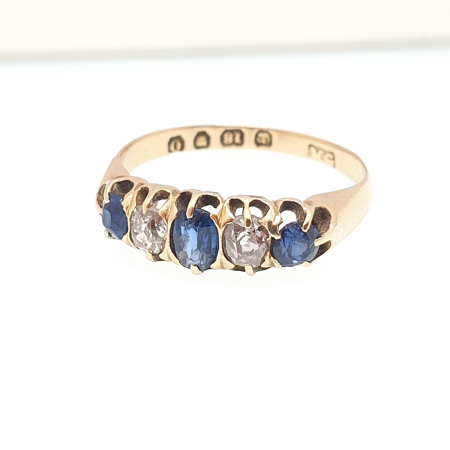 Antique 18ct Gold Sapphire & Diamond Ring Natural Gemstones Victorian Old Cut Solid 18k 18kt Vintage Jewelry Jewellery