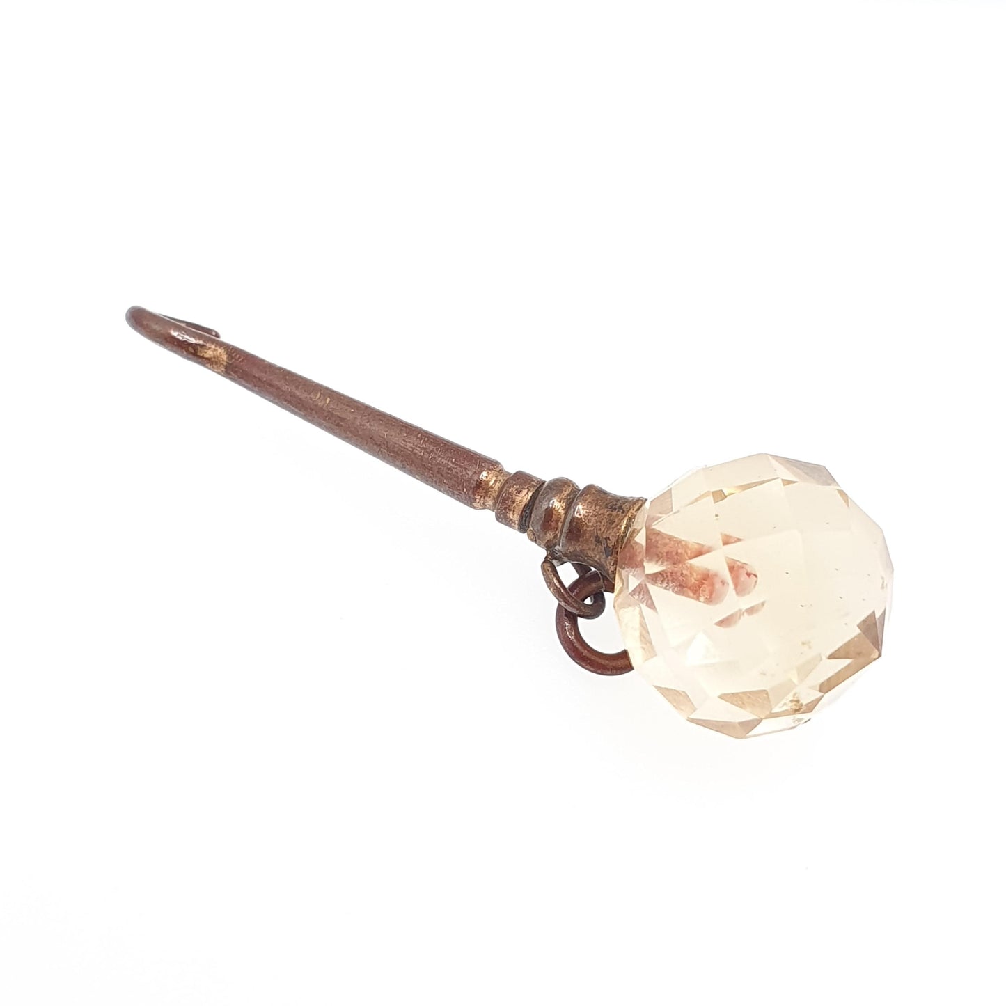 RESERVED/SOLD DON Citrine Button Hook Pendant Necklace Victorian Base Metal Genuine Bead Beall Quartz Buttons Sewing