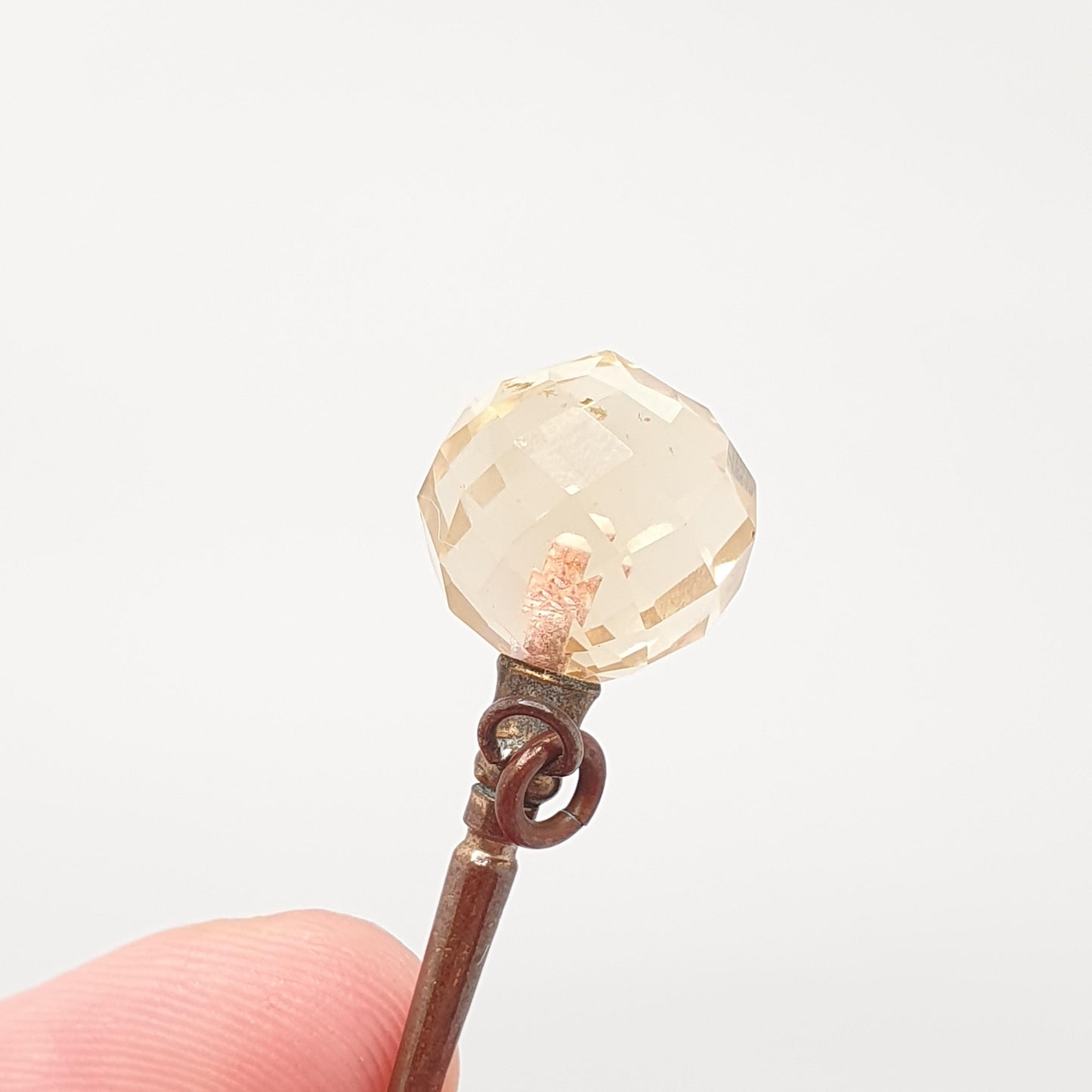 RESERVED/SOLD DON Citrine Button Hook Pendant Necklace Victorian Base Metal Genuine Bead Beall Quartz Buttons Sewing
