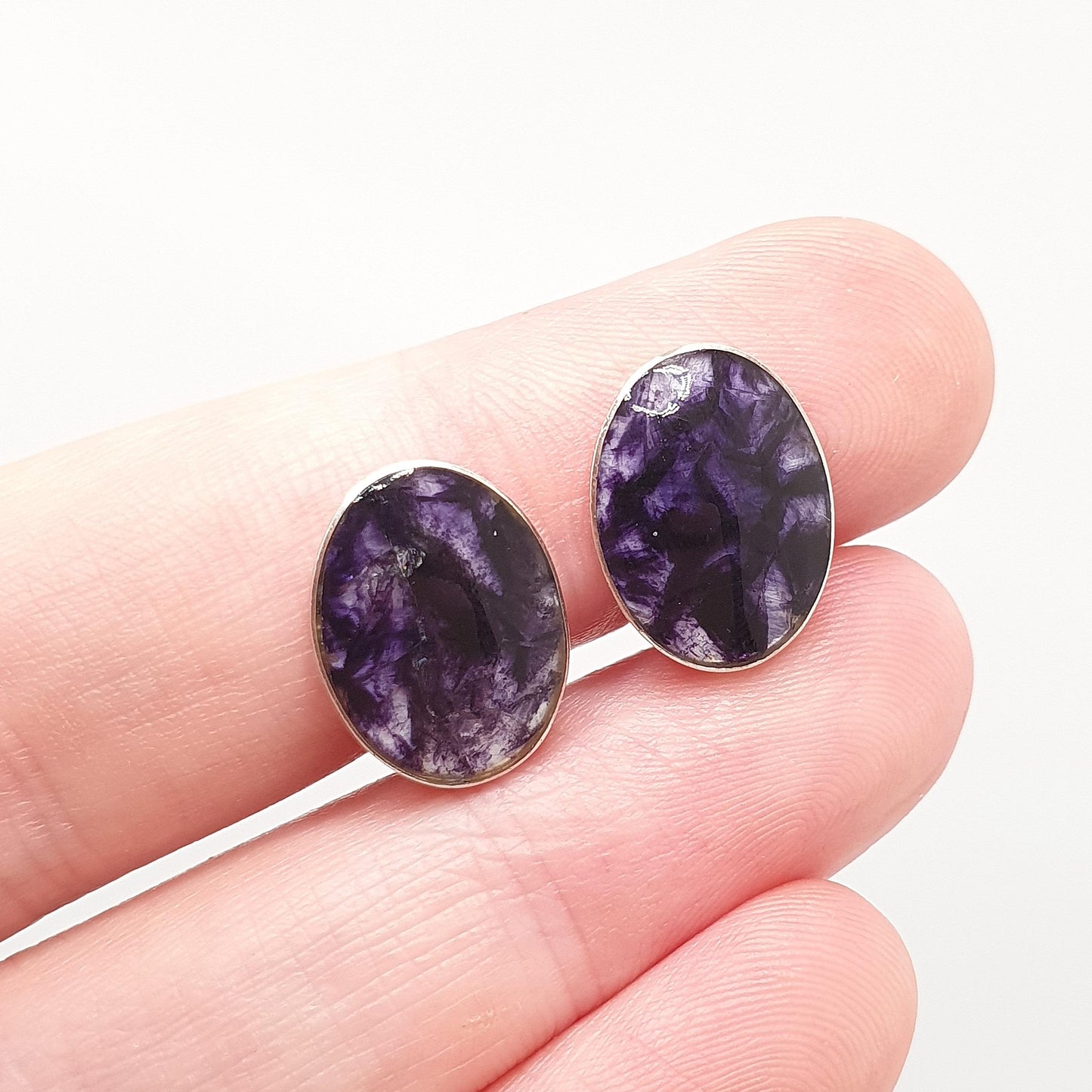 Vintage Blue John Sterling Silver Earrings Oval Cabochon Clip On Bleu Jaune Womens Solid 925 Gemstone Jewelry Jewellery