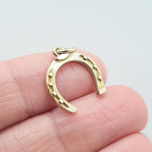Vintage 9ct Gold Horseshoe Charm Pendant Lucky Good Luck Necklace Solid 9k 375 Riding Equestrian Jewellery Jewelry