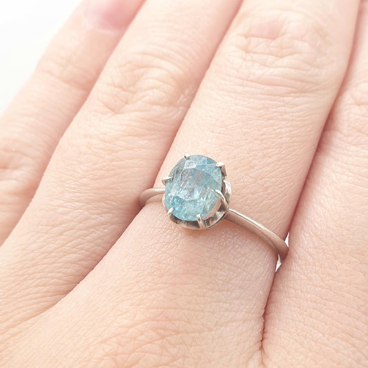 Vintage Sterling Silver Natural Swiss Topaz Solitaire Ring Oval Cut Sky Blue Gemstone Solid 925 Womens Ladies Jewelry