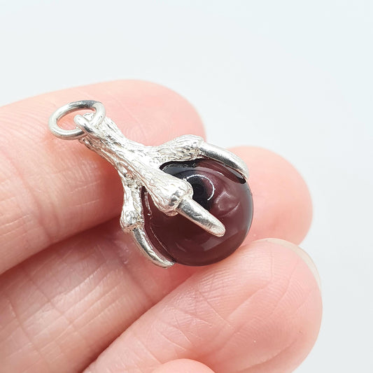Vintage Solid Silver Amethyst Crystal Eagle Claw & Ball Pendant Charm Necklace Womens Mens Unisex Jewelry Jewellery