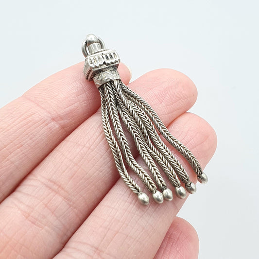Antique Victorian Solid Silver Tassel Fob Pendant Square Shape Albertina Chain Fob Charm Foxtail Mens Womens Jewellery Jewelry