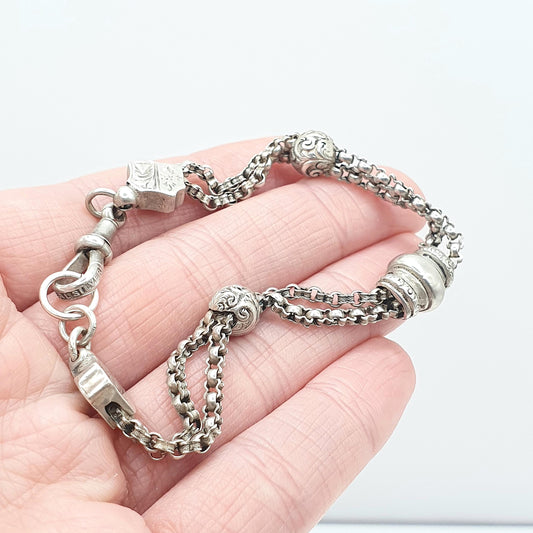 Antique Victorian Solid Silver Albertina Chain Bracelet Original Dog Clip 20cm 11.12g Women’s Unisex Jewellery Jewelry