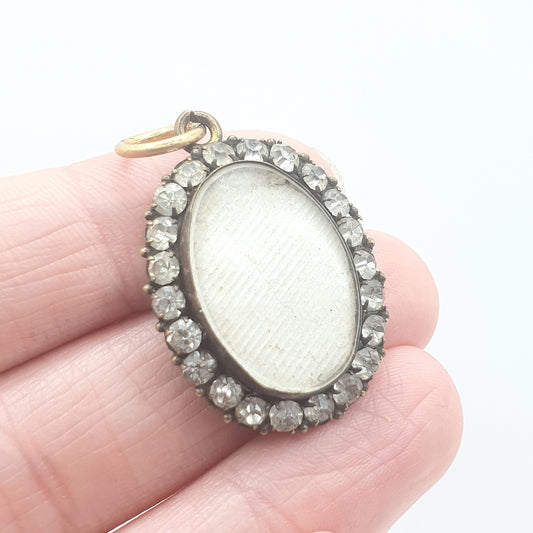 Antique Victorian Diamond Paste Locket Pendant Necklace Gold Tone Base Metal Picture Photo Womens Vintage Jewelry Jewellery