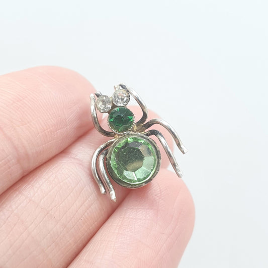 Antique Victorian Solid Silver Spider Brooch Green Paste Tiny Spiders Spiderweb Insect Bug Womens Vintage Jewelry Jewellery