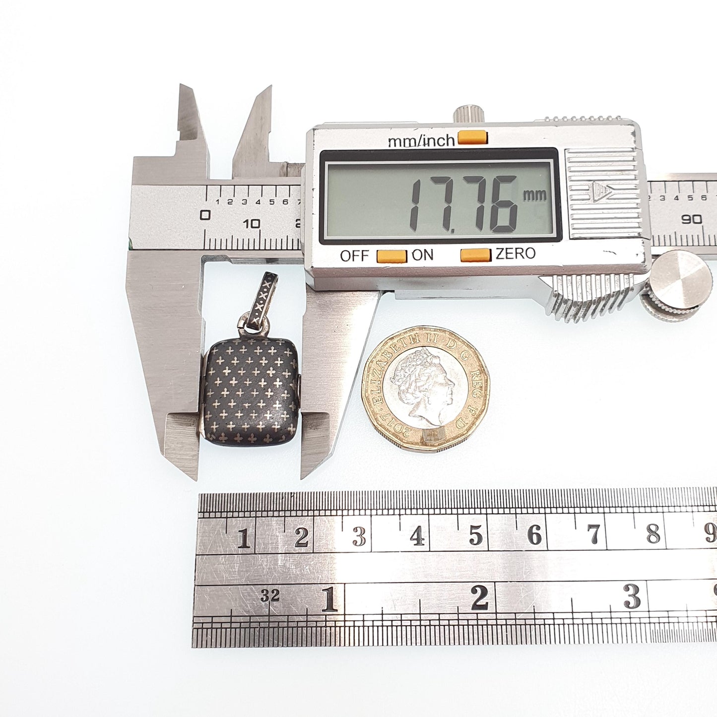 Antique Solid Silver Niello Locket Victorian Rectangular Austro Hungarian Necklace Pendant Cross Pattern Vintage Jewelry Jewellery