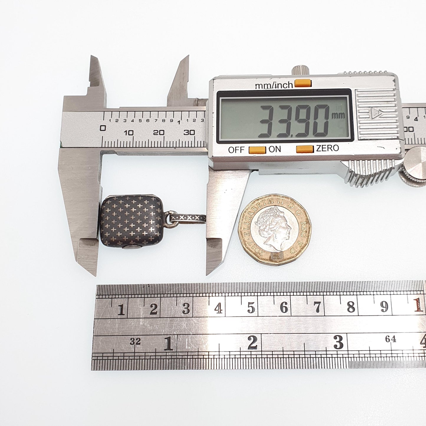 Antique Solid Silver Niello Locket Victorian Rectangular Austro Hungarian Necklace Pendant Cross Pattern Vintage Jewelry Jewellery