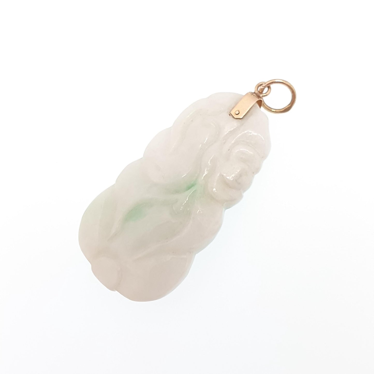 Old Vintage 14k Gold Carved Jade Necklace Pendant Chinese Green Jadeite Solid 585 14kt Genuine Gemstone Vintage Jewelry Jewellery