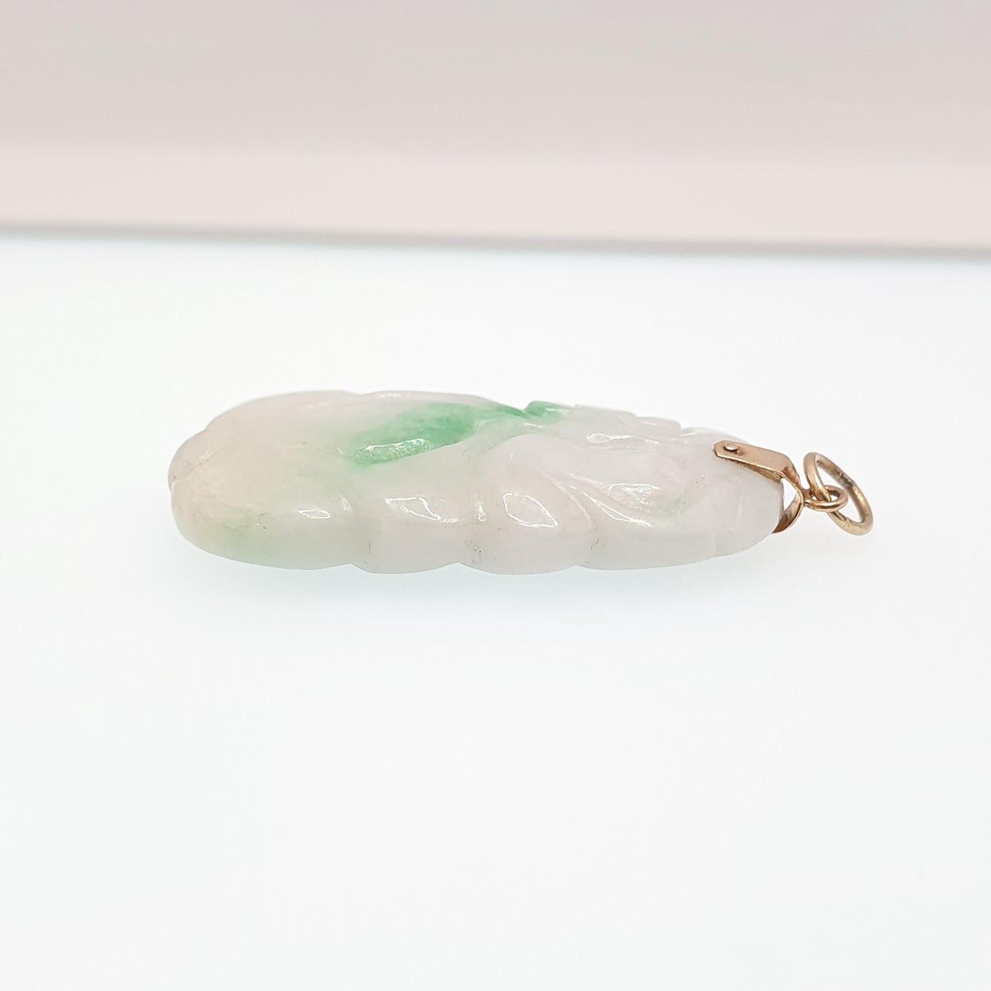 Old Vintage 14k Gold Carved Jade Necklace Pendant Chinese Green Jadeite Solid 585 14kt Genuine Gemstone Vintage Jewelry Jewellery