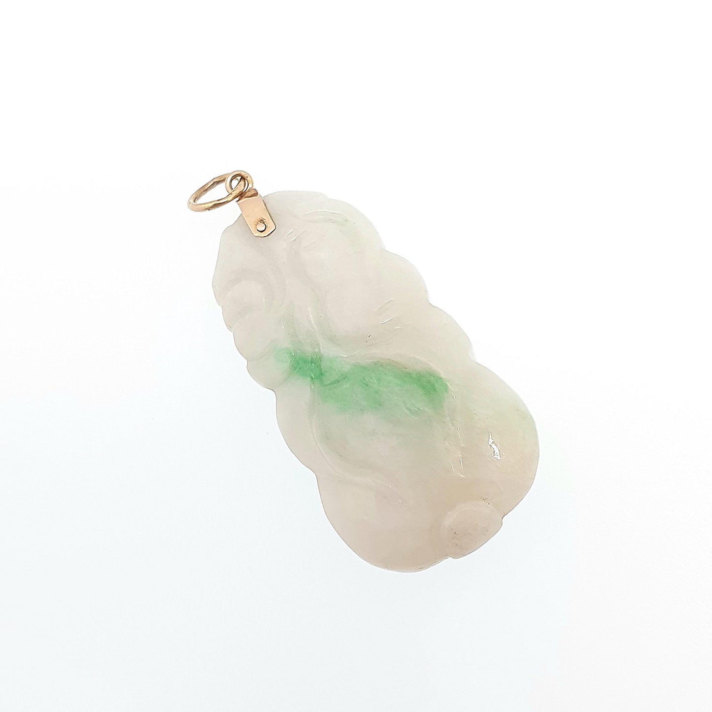 Old Vintage 14k Gold Carved Jade Necklace Pendant Chinese Green Jadeite Solid 585 14kt Genuine Gemstone Vintage Jewelry Jewellery