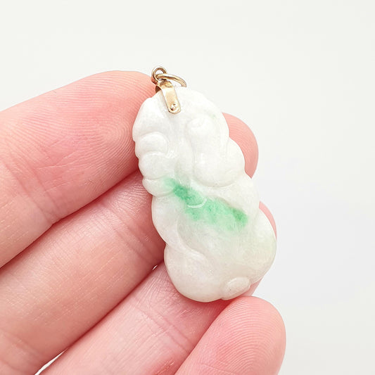 Old Vintage 14k Gold Carved Jade Necklace Pendant Chinese Green Jadeite Solid 585 14kt Genuine Gemstone Vintage Jewelry Jewellery