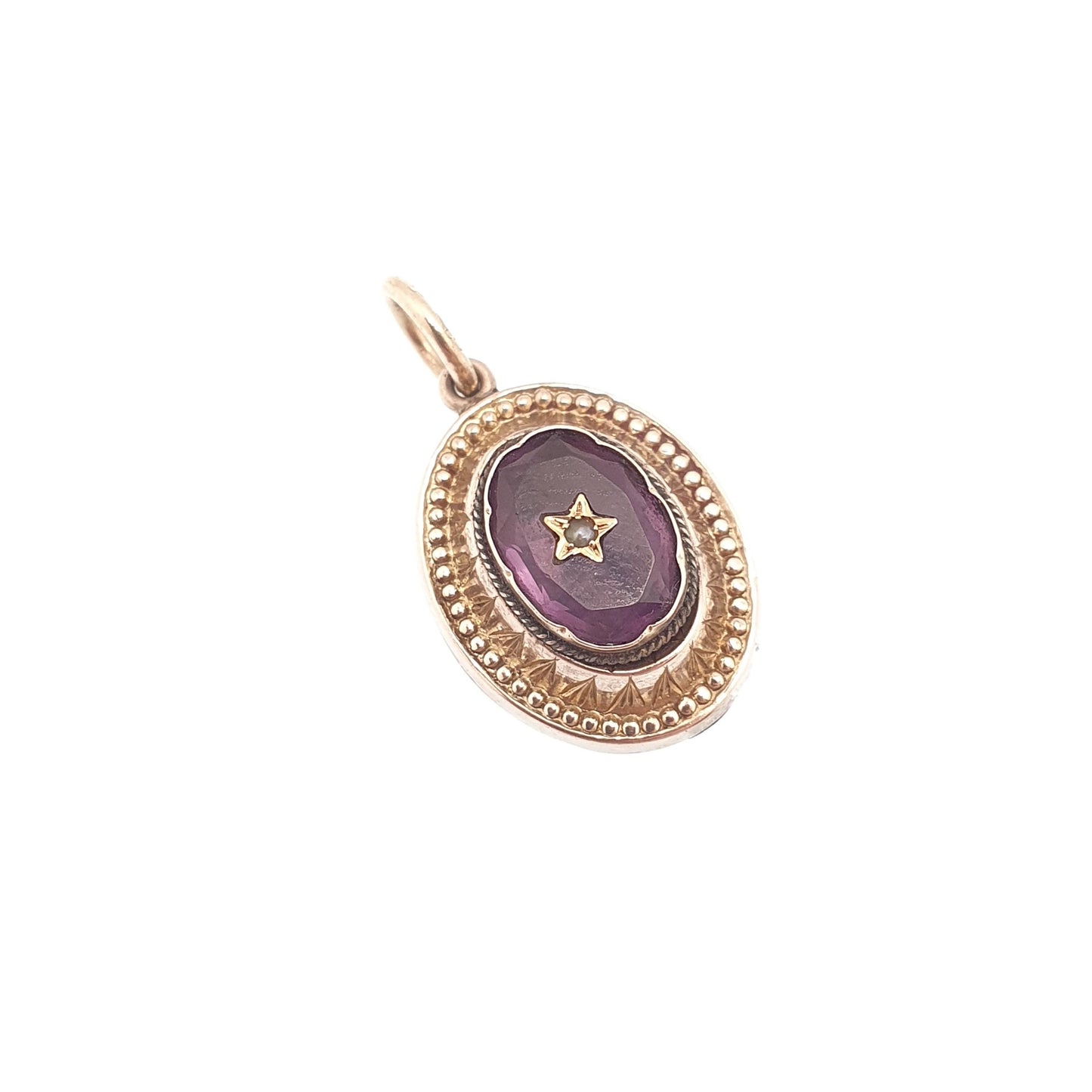 Antique Rolled Gold Amethyst Paste Necklace Pendant Star Centre Seed Pearl Victorian Gold Filled Vintage Jewellery Jewelry
