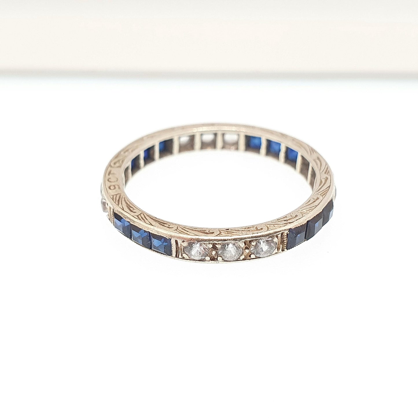 Antique 9ct Gold Sapphire Eternity Ring Solid 9k 9kt Genuine Gemstones Channel Set Art Deco Square Cut Jewelry Jewellery