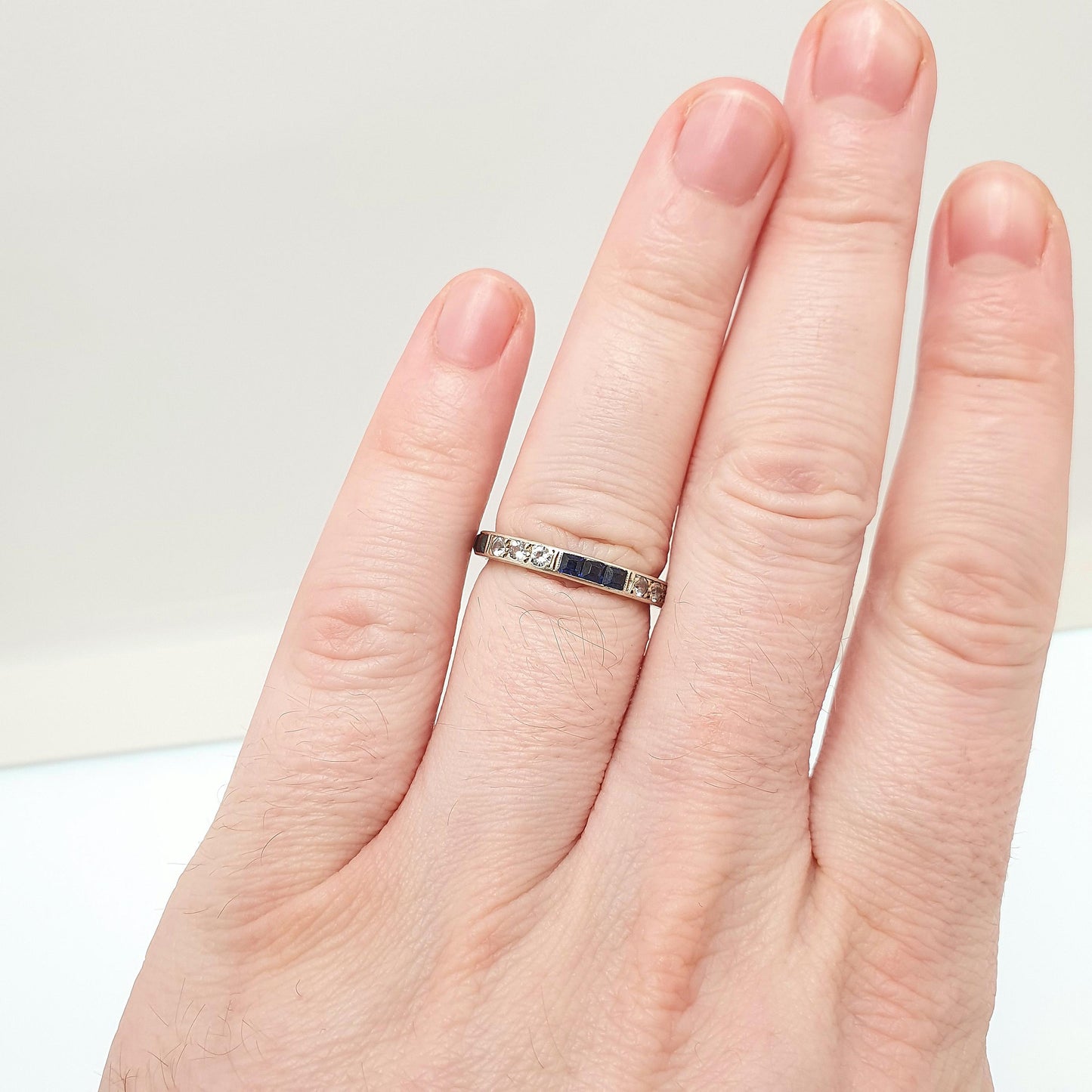 Antique 9ct Gold Sapphire Eternity Ring Solid 9k 9kt Genuine Gemstones Channel Set Art Deco Square Cut Jewelry Jewellery