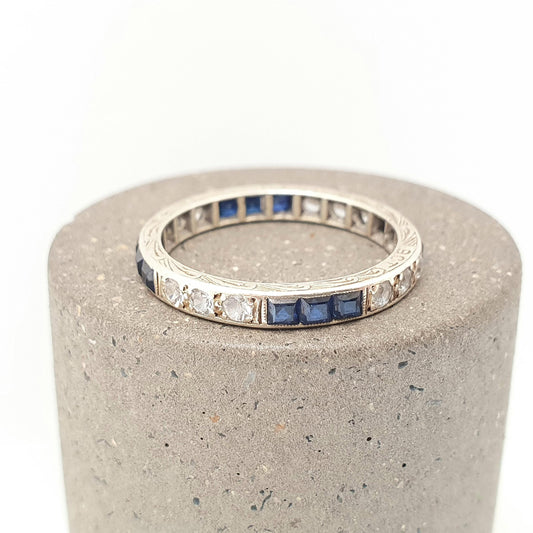 Antique 9ct Gold Sapphire Eternity Ring Solid 9k 9kt Genuine Gemstones Channel Set Art Deco Square Cut Jewelry Jewellery