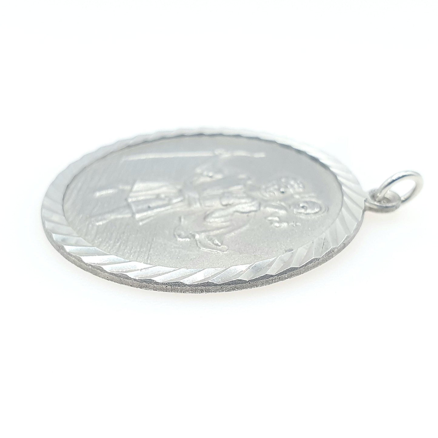 Vintage Sterling Silver St Christopher Pendant Large Round Travel Catholic Catholic Christian Necklace Mens Women’s Jewellery