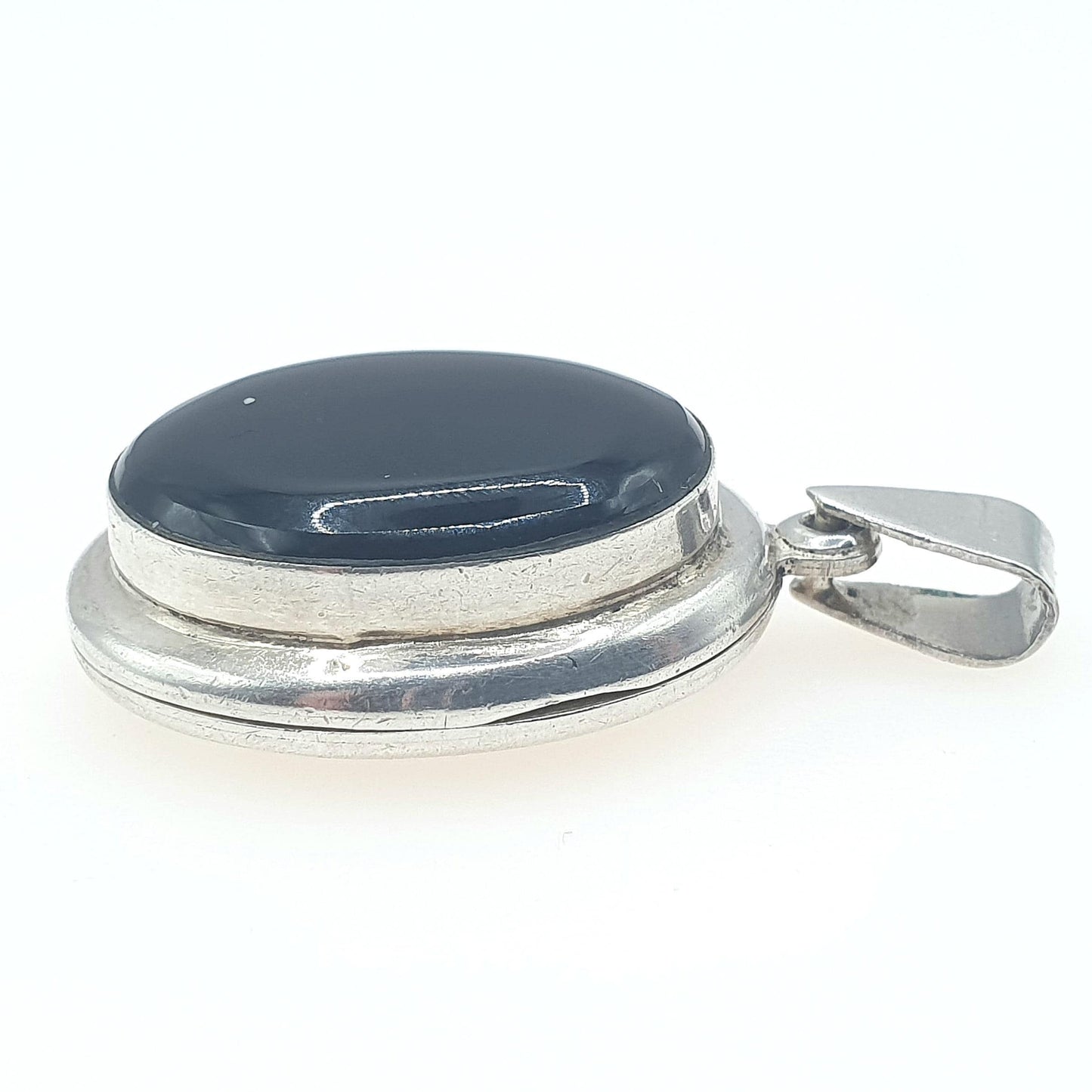 Vintage Sterling Silver Onyx Locket Black Gemstone Centre Photo Necklace Jewelry Womens Mens Unisex Jewellery