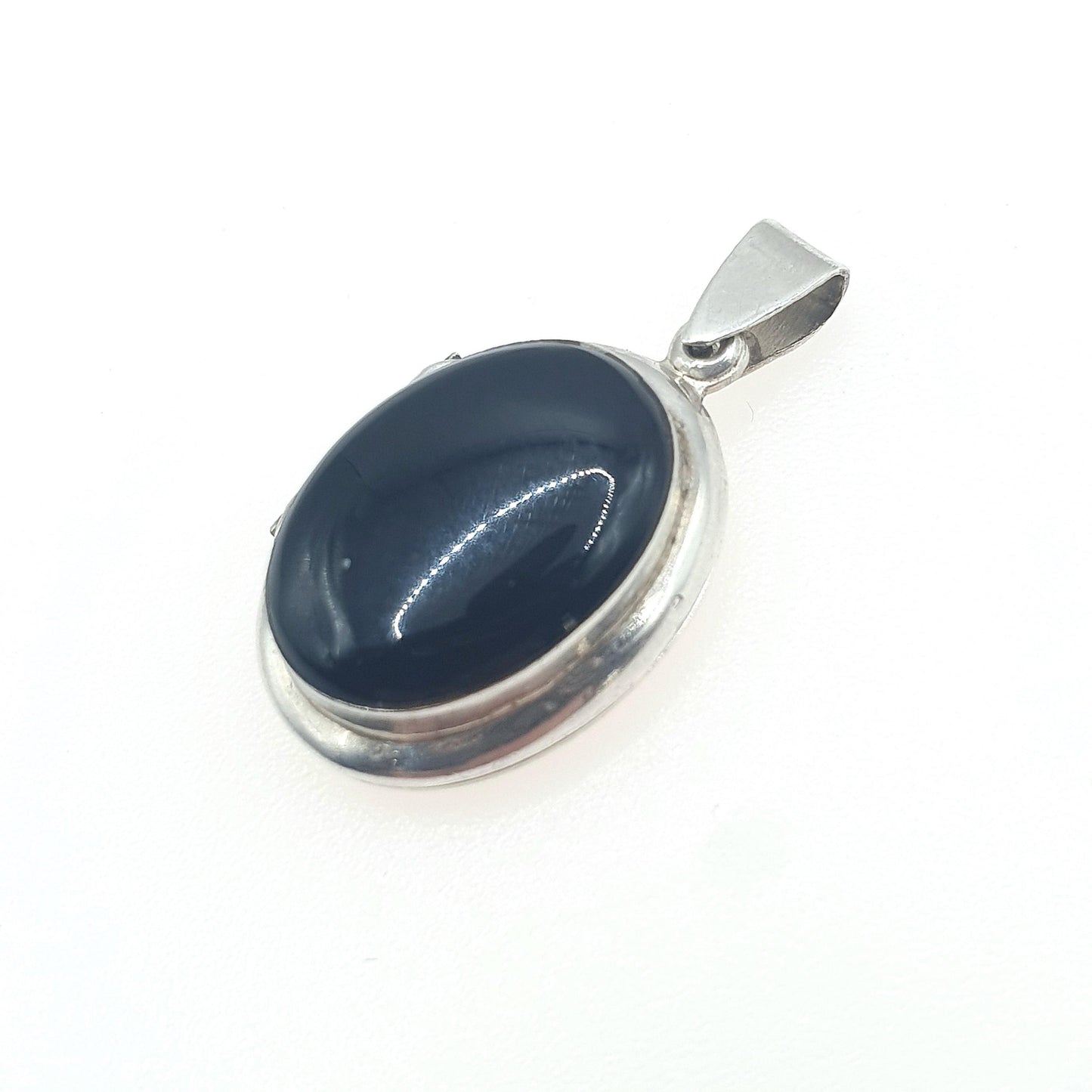 Vintage Sterling Silver Onyx Locket Black Gemstone Centre Photo Necklace Jewelry Womens Mens Unisex Jewellery
