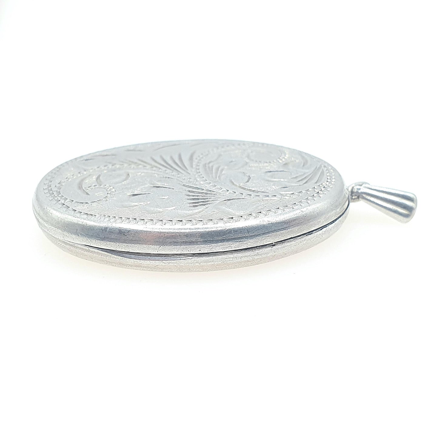 Vintage Sterling Silver Locket Oval Shape Engraved Front Large Necklace Pendant Jewelry Solid 925 Womens Photo Gift Jewellery