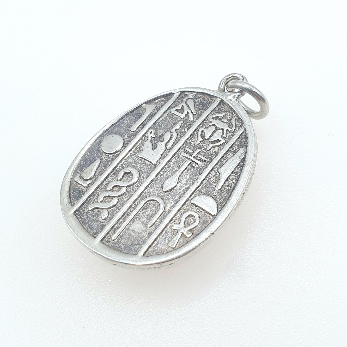 Vintage Solid Silver Scarab Beetle Pendant Snake & Hieroglyph Pattern Necklace Insect Bug Egyptian Mens Womens Jewelry