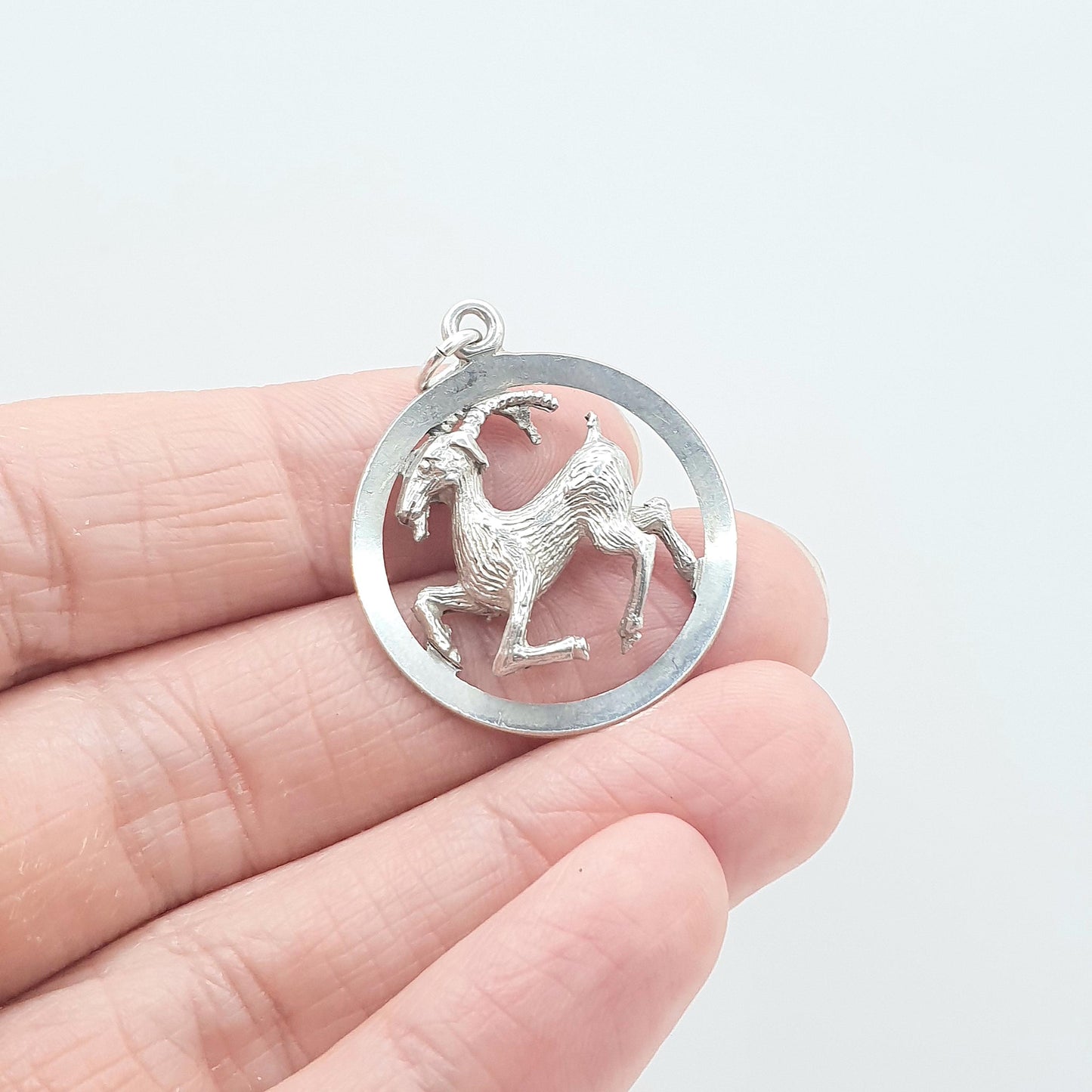 Vintage Sterling Silver Aries Ram Pendant Zodiac Astrology Horoscope Mens Womens Jewelry Jewellery Necklace Unisex